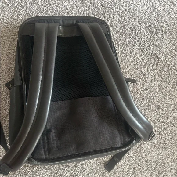 Tumi Black Leather Backpack with Branded Tag
